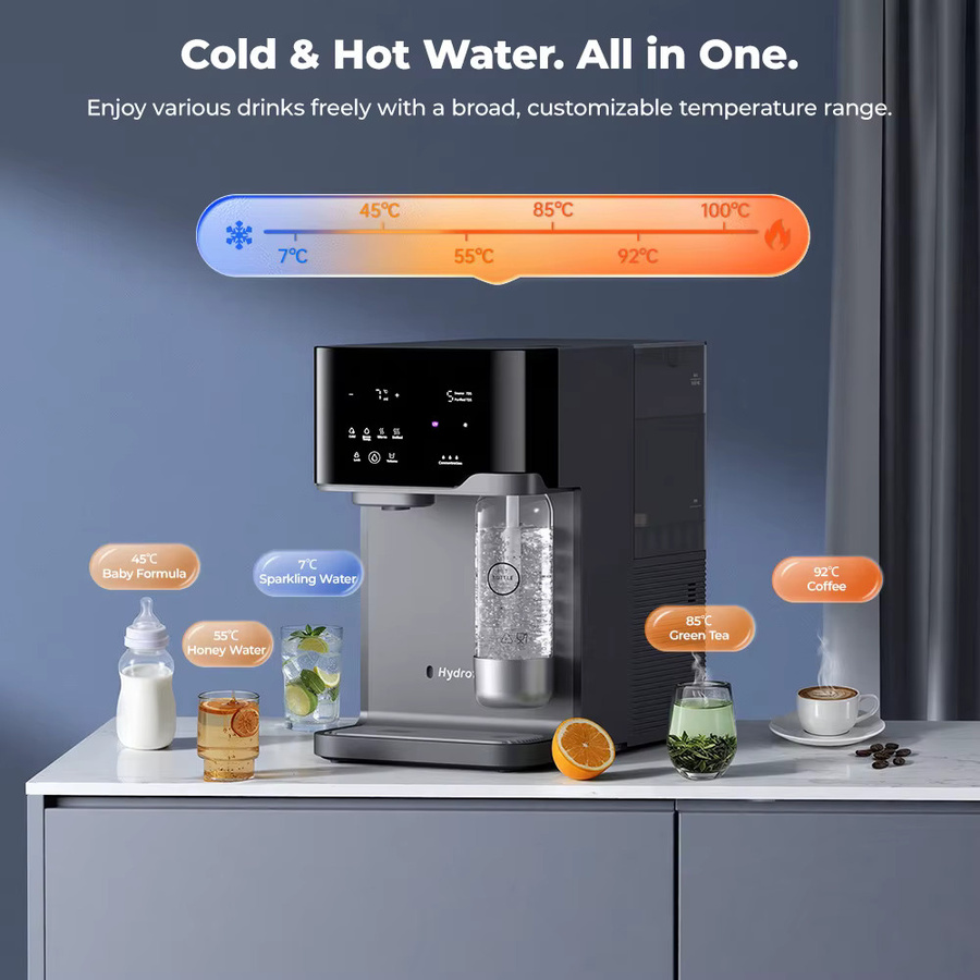 Hydrofast C300 RO Tischwasserfilter in Schwarz mit 6-stufiger Filtration, UV-Sterilisation und Eiswasser- sowie Sprudelwasserfunktion, 5-Liter-Rohwassertank und 1,5-Liter-Reinwassertank - Bild 2