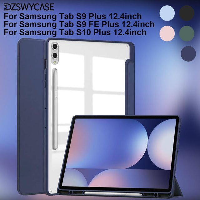 DZSWYCASE Schutzhülle für Samsung Galaxy Tab S10 Plus, S9 Plus und S9 FE 12,4 Zoll mit Stifthalter und Auto-Sleep/Wake-Funktion, dreifach faltbare Standhülle, Schwarz oder Blau - Bild 1