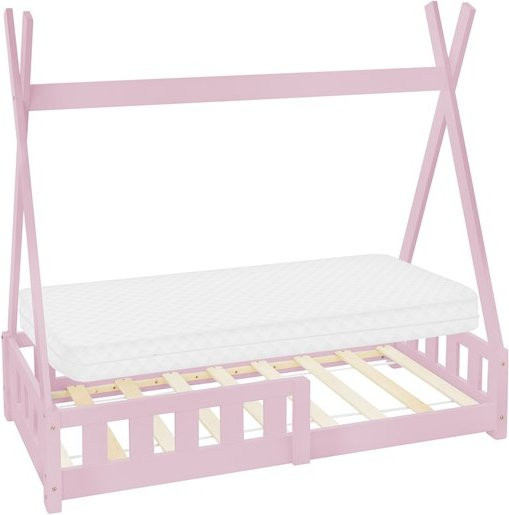 ML-Design Kinderbett Tipi aus Kiefernholz in Rosa und Weiß inklusive Matratze, Rausfallschutz und Lattenrost, B: 70 cm, L: 140 cm, H: 141 cm - Bild 1