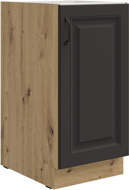 Küchenunterschrank Stilo in Grau und Eiche mit Einlegeboden und Scharniertüren, Breite: 40 cm - Bild 1