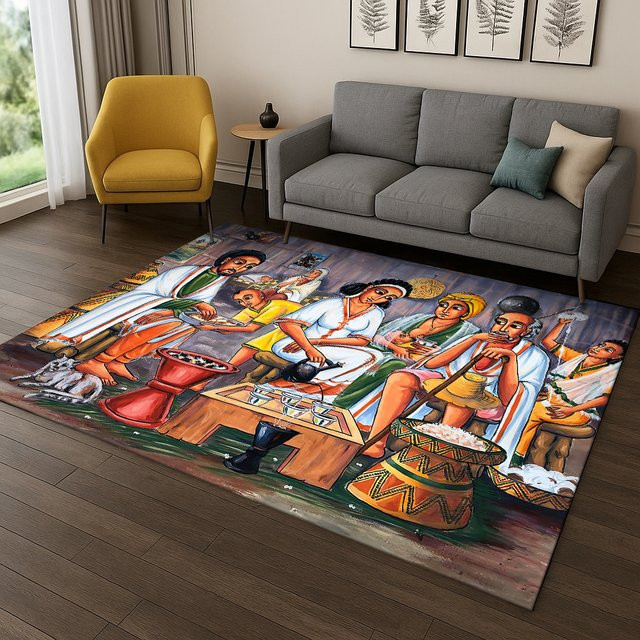 Faviora Teppich im äthiopischen Ethno-Stil, rutschfest, Mehrfarbig, B/T: 60 x 40 cm - Bild 1
