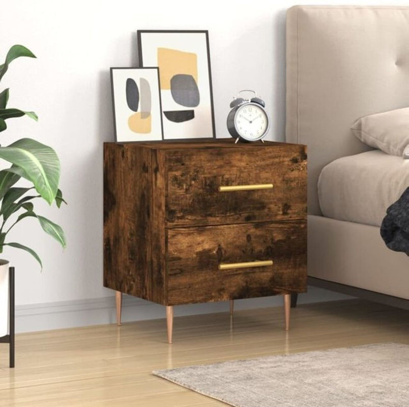 Vidaxl Nachttisch in Räuchereiche und Grau im Industrial Design aus Holzwerkstoff und Metall, B/T/H: 40 x 35 x 47,5 cm - Bild 1