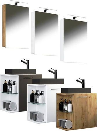 VCM Badezimmer Set Hausa SP-BL in Weiß bestehend aus Waschbecken, Waschbeckenunterschrank und Spiegel für das Gäste WC