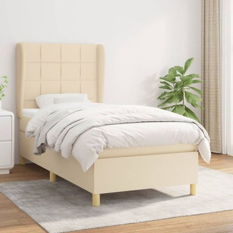vidaxl Boxspringbett mit Matratze aus Stoff in Beige, B/T/H: 90 x 190 cm - Bild 1
