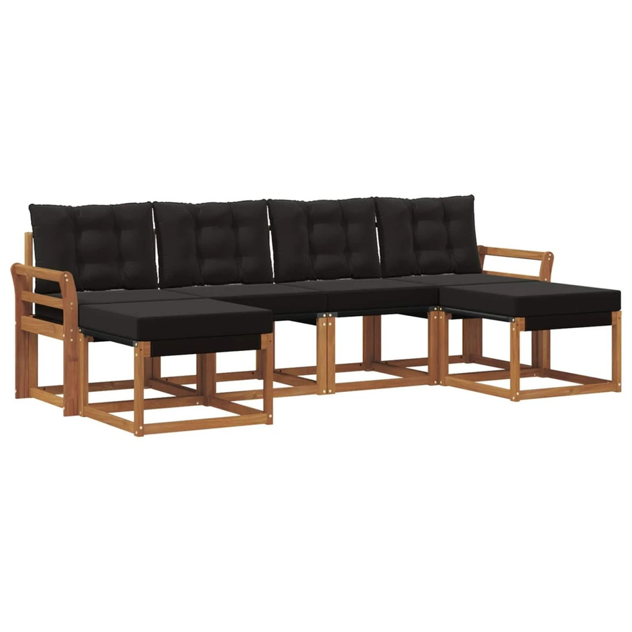 vidaXL Outdoor-Sofagarnitur 6-teilig aus Akazienholz und Textilene in Natur und Schwarz mit Kissen - Bild 2