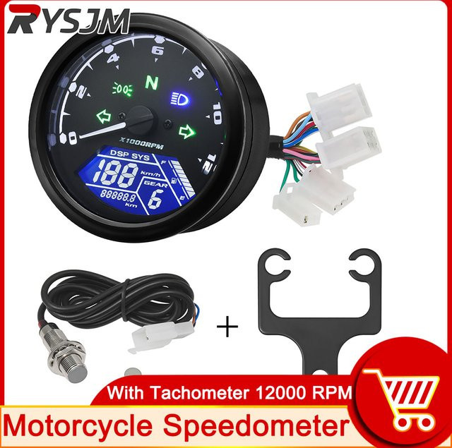 RYSJM Digitaler LCD Tachometer für Motorräder mit 12000 RPM und grüner Beleuchtung, passend für 1-4 Zylinder - Bild 1