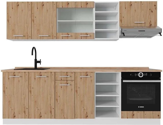 Vicco R-Line Küchenzeile Artisan Eiche und Weiß, Breite: 240 cm - Bild 1