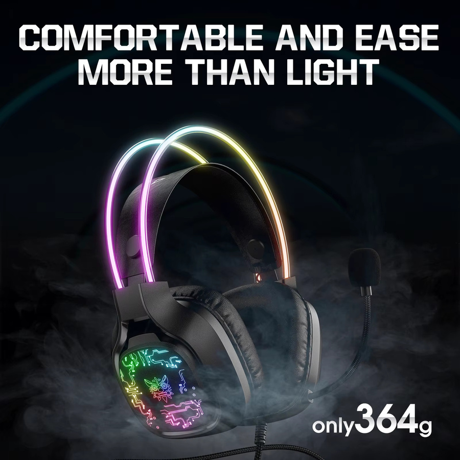 Onikuma X22 Gaming Headset mit RGB-Beleuchtung und flexiblem Mikrofon in Schwarz für Xbox, PS5 und PC - Bild 2
