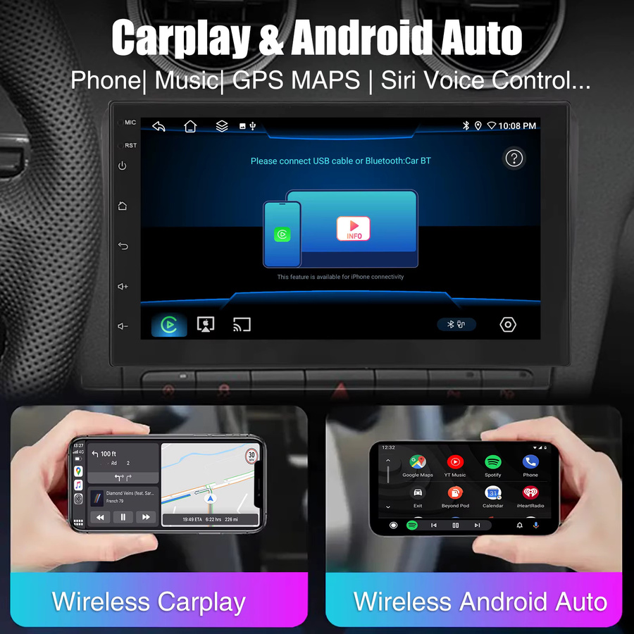 ESSGOO Android 14 Autoradio mit 6+128 GB Speicher, 2 DIN QLED Touchscreen, kabelloses CarPlay, Android Auto, GPS, Bluetooth, WiFi und 4G LTE in Schwarz - Bild 3