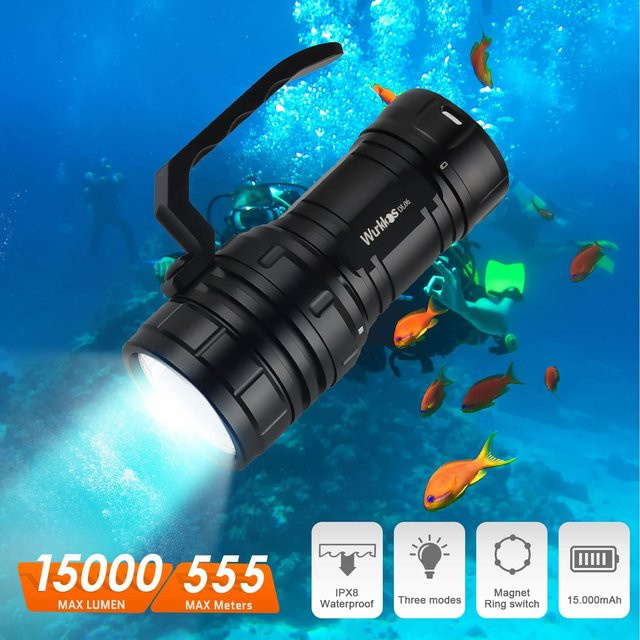Wurkkos DL06 Hochleistungs-LED-Tauchlampe in Schwarz mit 15000 Lumen, IPX8 wasserdicht und Power Bank Funktion - Bild 1