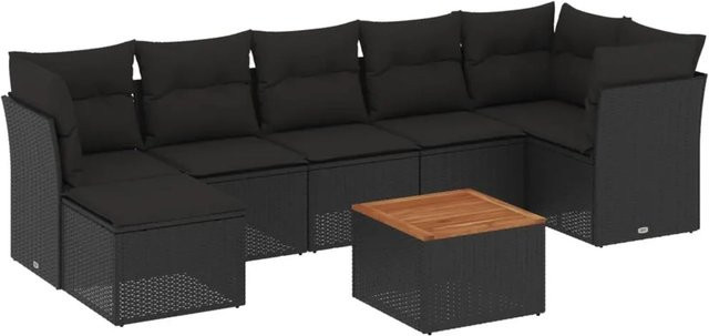 vidaXL 8-tlg Garten-Sofagarnitur in L-Form aus schwarzem Poly-Rattan mit Kissen und pulverbeschichtetem Stahlgestell - Bild 1
