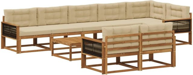 vidaXL Outdoor-Sofagarnitur in U-Form aus Akazienholz mit 9 Kissen in Natur und Beige - Bild 1