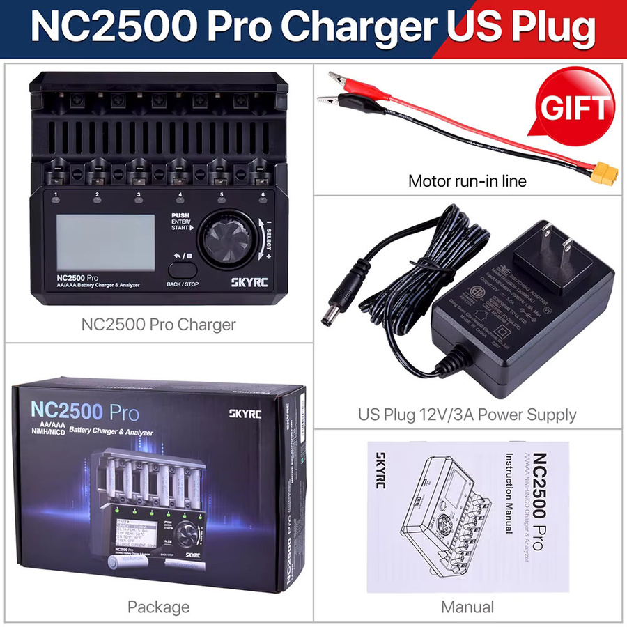 SKYRC NC2500 Pro Universal Akkuladegerät für NiMH und NiCd Akkus in Schwarz mit LCD Smart Display und QC3.0 Schnellladefunktion für AA und AAA Akkus - Bild 3