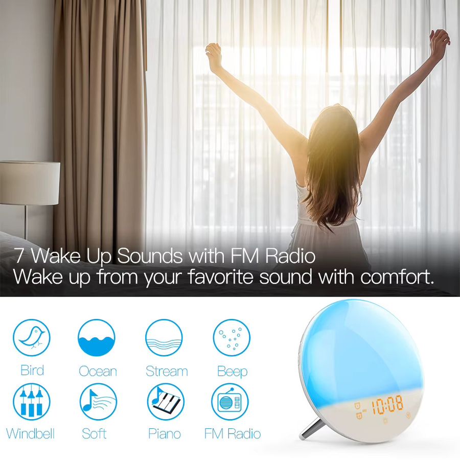 MOES WiFi Smart Light Wecker mit Sunrise und Sunset Simulation, 7 Farben, Tuya App-Steuerung, kompatibel mit Alexa und Google Home, Multicolor - Bild 3