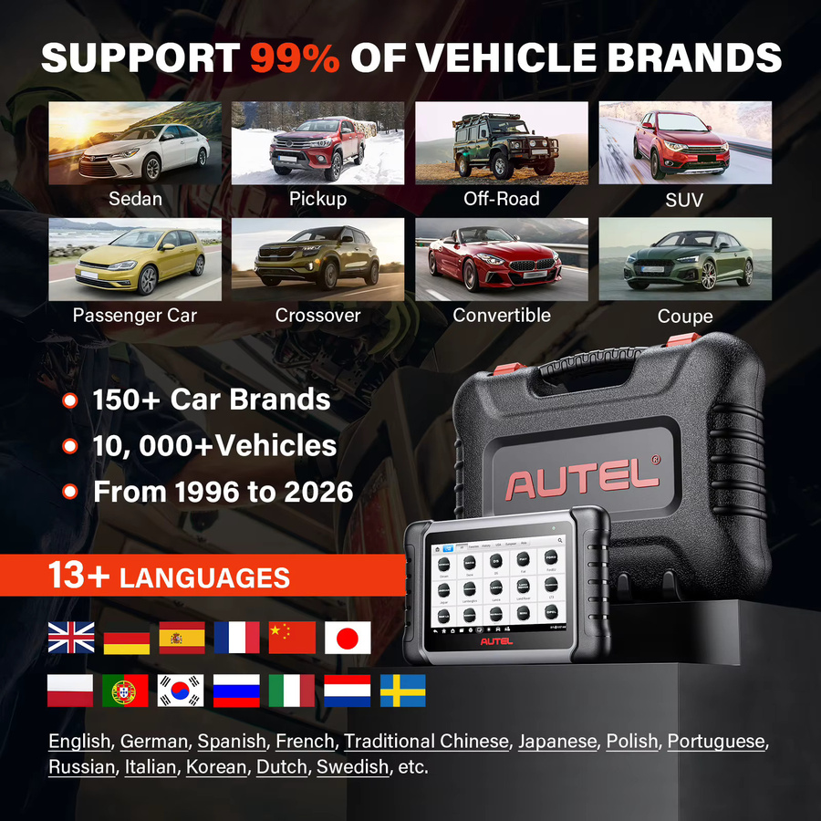 Autel MK808S OBD2 Diagnose-Autoscanner-Tool in Schwarz mit System- und Servicefunktionen wie Ölwechsel, EPB, BMS, SAS, DPF und TPMS - Bild 5