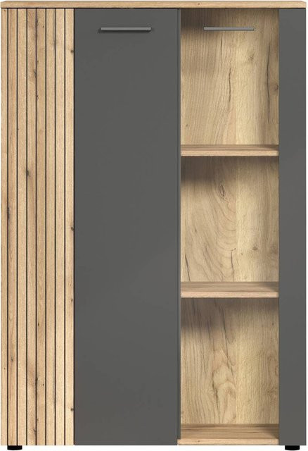 Vitrinenschrank Esteban von ebuy24 in Anthrazit und Eiche mit Glastüren, B/H/T: 90 x 132 x 34 cm - Bild 1