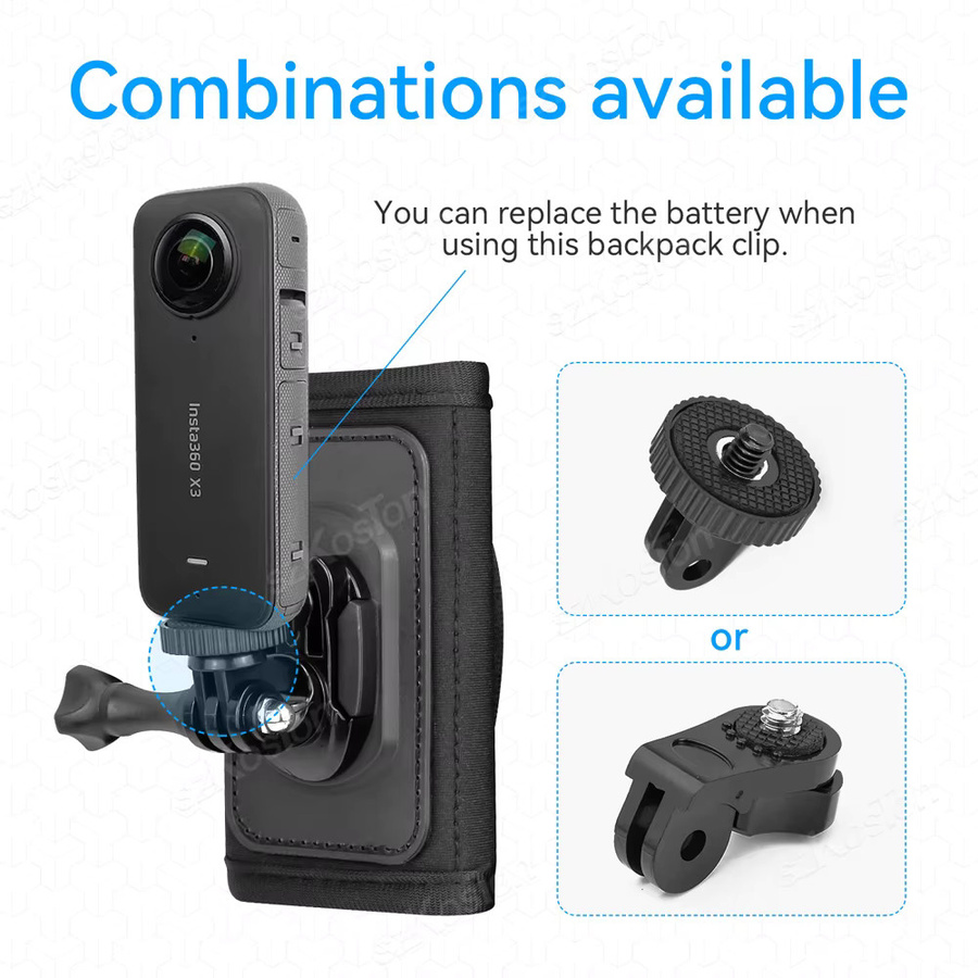 SZKOSTON Rucksack Strap Mount mit 360 Grad Rotation für GoPro Hero 13 12 11 10 9, Insta360, SJCAM, EKEN und DJI Osmo Action 5 4 3, Schwarz - Bild 3