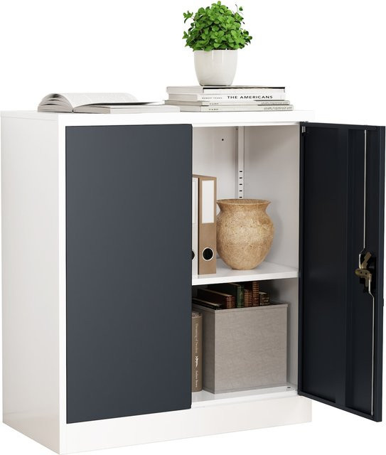 VCM Malivo Metall Büroschrank mit 2 abschließbaren Drehtüren und höhenverstellbaren Fachböden, H x B x T: 90 x 80 x 40 cm - Bild 1