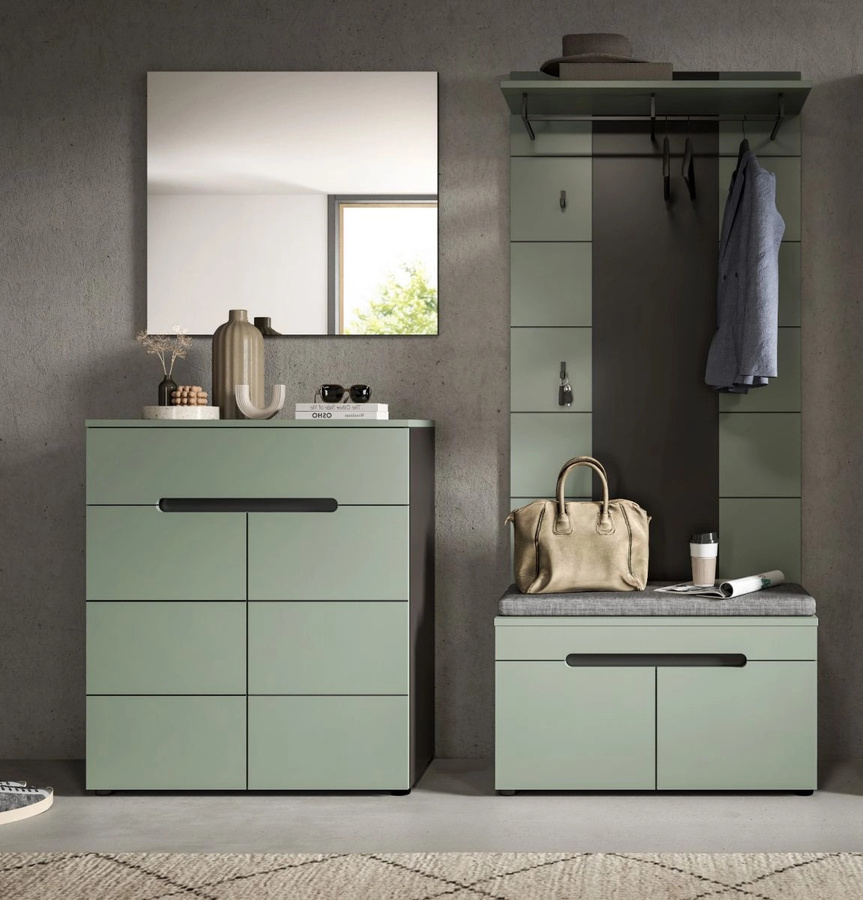 Inn.Furn Garderoben-Set Cooper 4-teilig in Salbei und Grau mit Spiegel, Bank und Schuhschrank, Höhe: 175 cm - Bild 4