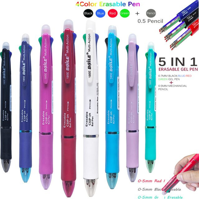 MROOFUL 5-in-1 löschbare Gelstifte in Mehrfarben mit austauschbaren Minen 0,7 mm und automatischem Bleistift 0,5 mm - Bild 1