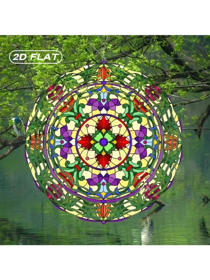 HELLOYOUNG Buntes Buntglas-Windspiel Mandala mit Blumenmuster als Sonnenfänger für den Garten, Durchmesser: 25 cm - Bild 3