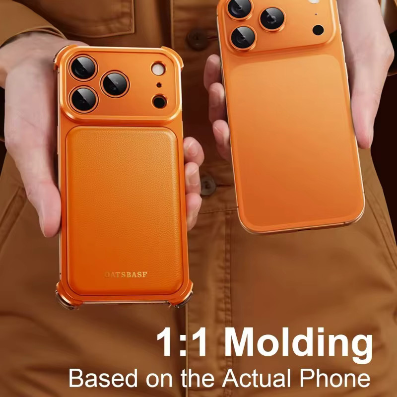 Bounce Handyhülle aus magnetischem Leder für iPhone 17 und iPhone 16 Pro Max in Orange mit Aluminium-Metallstoßstange und stoßfester Rückseite - Bild 2
