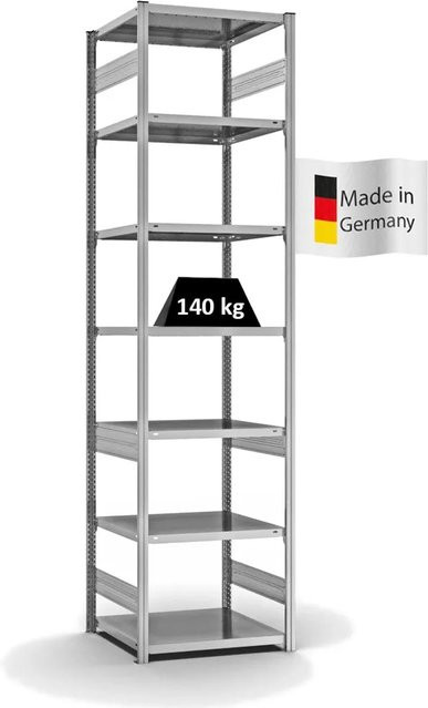 PROREGAL Fachbodenregal Stecksystem T-Profil Light-Duty, 7 Ebenen, verzinkt, Farbe: Silber, H x B x T: 300 x 75 x 60 cm - Bild 1