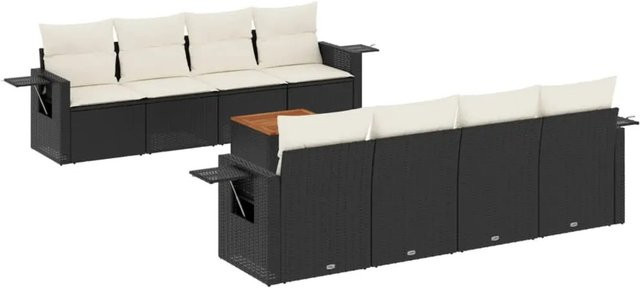 vidaXL 9-teilige Garten-Sofagarnitur aus Poly-Rattan und Akazienholz in Schwarz mit Kissen - Bild 1