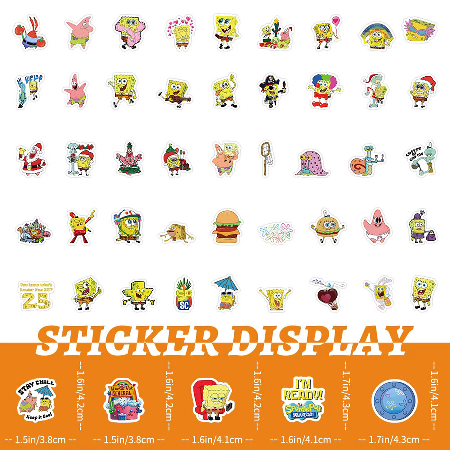 100 Stück Kawaii SpongeBob Schwammkopf Cartoon Aufkleber von Potdemiel, wasserfeste Graffiti Sticker in Multicolour zur Dekoration von Gepäck und Notebook für Kinder - Bild 2