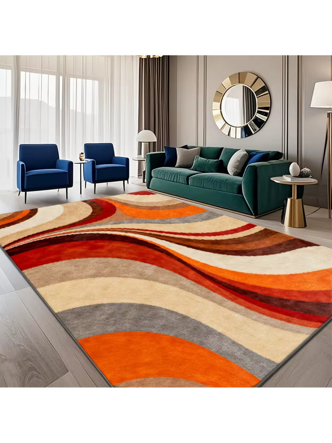 VIKAMA Retro Mid-Century Modern Teppich mit Wellenmuster, rutschfest und weich, mehrfarbig, B: 120 cm, T: 80 cm - Bild 5