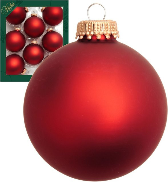 Krebs Glas Lauscha Weihnachtskugeln Weihnachtsrot Matt Uni 8er-Set Durchmesser: 7 cm - Bild 1