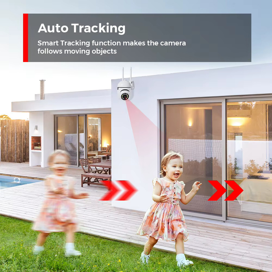 NINIVISION PTZ Sicherheitskamera mit Personenerkennung und Zwei-Wege-Audio, drahtlose Outdoor-Überwachungskamera in Weiß - Bild 2