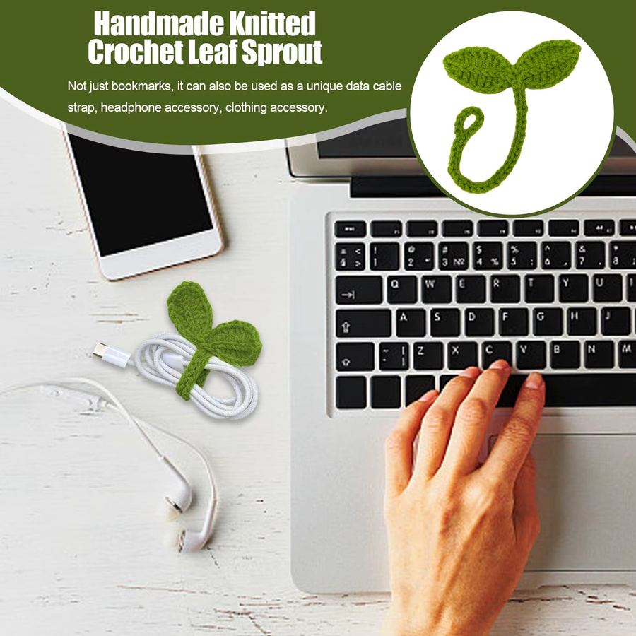 Handgefertigtes Häkel-Lesezeichen in Form eines grünen Blattes für DIY-Handwerksprojekte - Bild 2