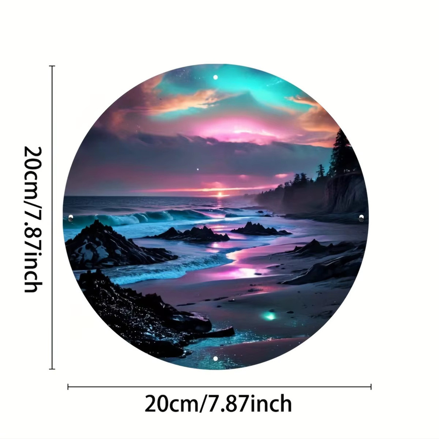 Potdemiel Retro-Meereslandschaft Wandkunst aus Metall mit Sonnenuntergangs-Strandszene, B/B/B: 20,3 x 20,3 x 20,3 cm, Mehrfarbig - Bild 2
