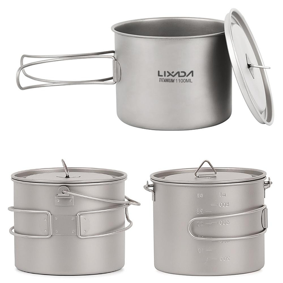 Lixada Titan-Topf mit Deckel und klappbarem Griff, Silber, 1100 ml - Bild 3