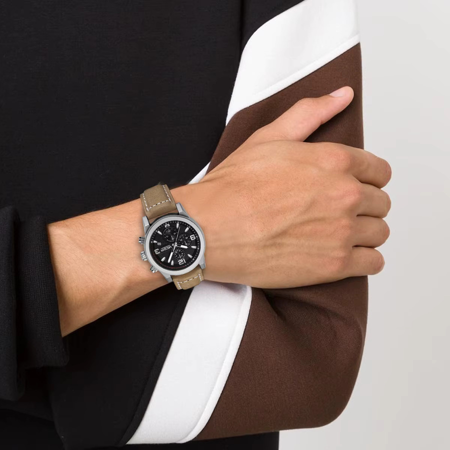 MEGIR Chronograph Armbanduhr, Quarz, Leder, Schwarz, Herren - Bild 2