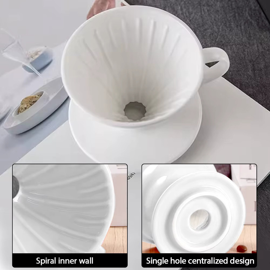 MYVIT Keramik-Kaffeefilterbecher in Weiß als konischer Handfilter für Barista-Zubereitung - Bild 3