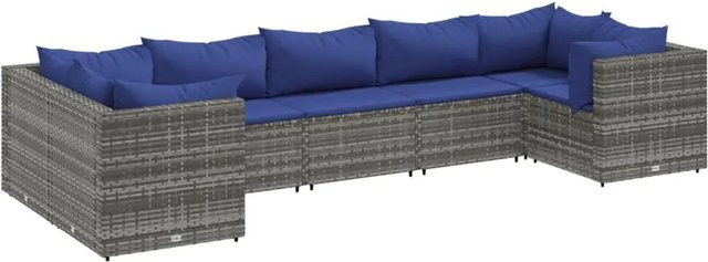 vidaXL 7-tlg Garten-Lounge-Set in U-Form aus grauem Poly-Rattan mit Kissen und pulverbeschichtetem Stahlgestell - Bild 1