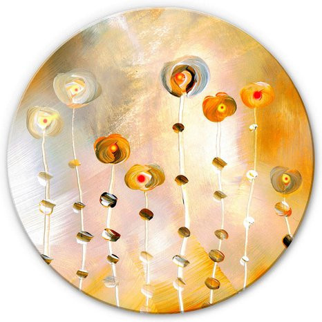 K&L Wall Art Glasbild Abstrakt Gold Blumen Wanddeko Rund Ø: 50 cm, Multicolor - Bild 1
