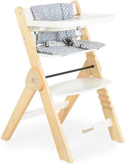 Cangaroo Kinderhochstuhl Caramel aus Holz mit Kissen und 3-Punkt-Gurt in Weiß - Bild 1