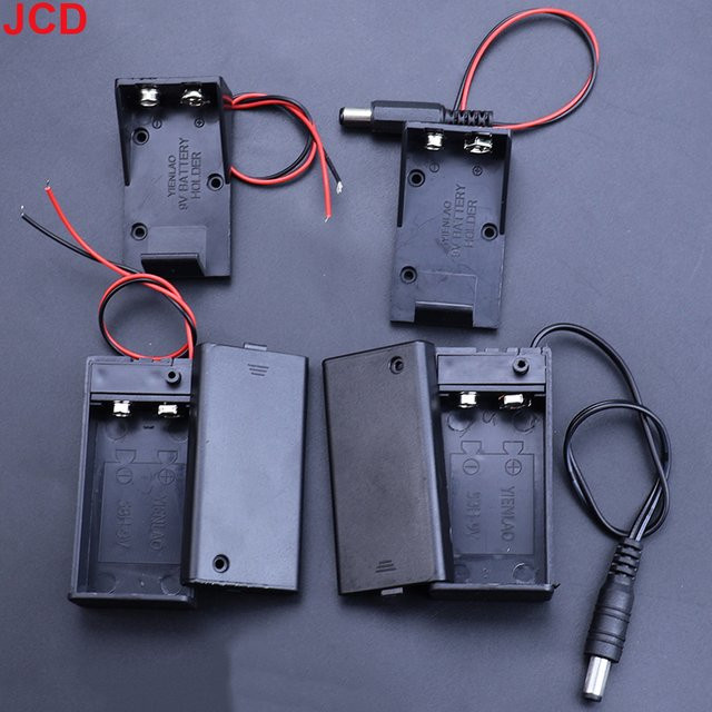 JCD 9V Batteriehalter mit Abdeckung, EIN/AUS-Schalter, Kabel und DC-Stecker in Schwarz - Bild 1