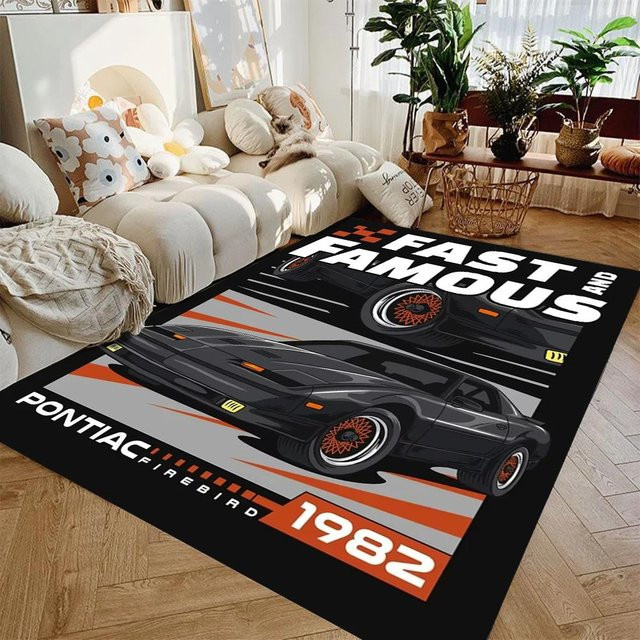 Rutschfester Bodenteppich mit Rennwagen-Druck von Karpetti, Waschbare Teppichmatte für Wohnzimmer und Kinderzimmer, B/T: 120 x 40 cm, Mehrfarbig - Bild 1