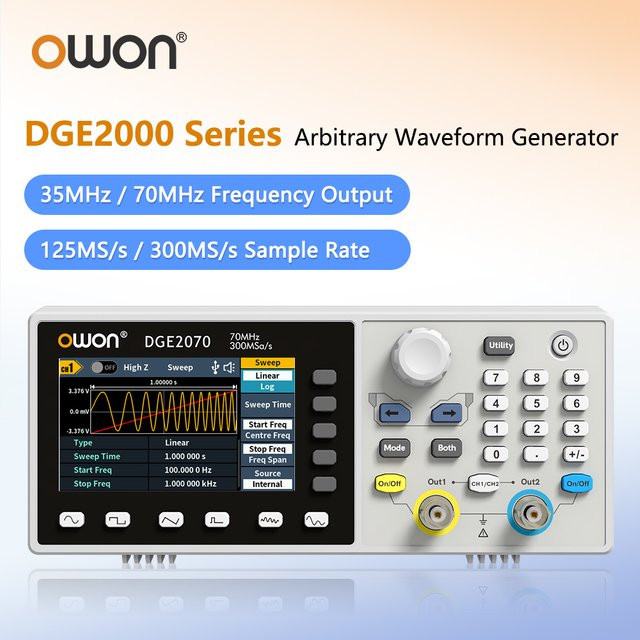 OWON DGE2035 DGE2070 2-Kanal-Wellenformgenerator mit 3,6-Zoll-Farbdisplay und Multi-Wellenform-Ausgang als Labor-Frequenzsignal-Tester - Bild 1