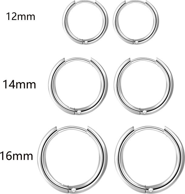 Creolen Set Edelstahl, Silber, Unisex, 12/14/16mm - Bild 1