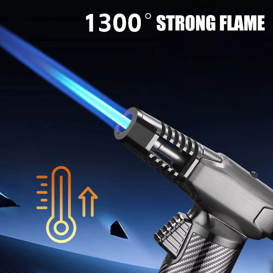 JOBON Winddichtes Blaue-Flammen-Pistolenfeuerzeug aus Metall in Schwarz mit 360 Grad Umkehrzündung und Einknopf-Fixierflamme - Bild 3