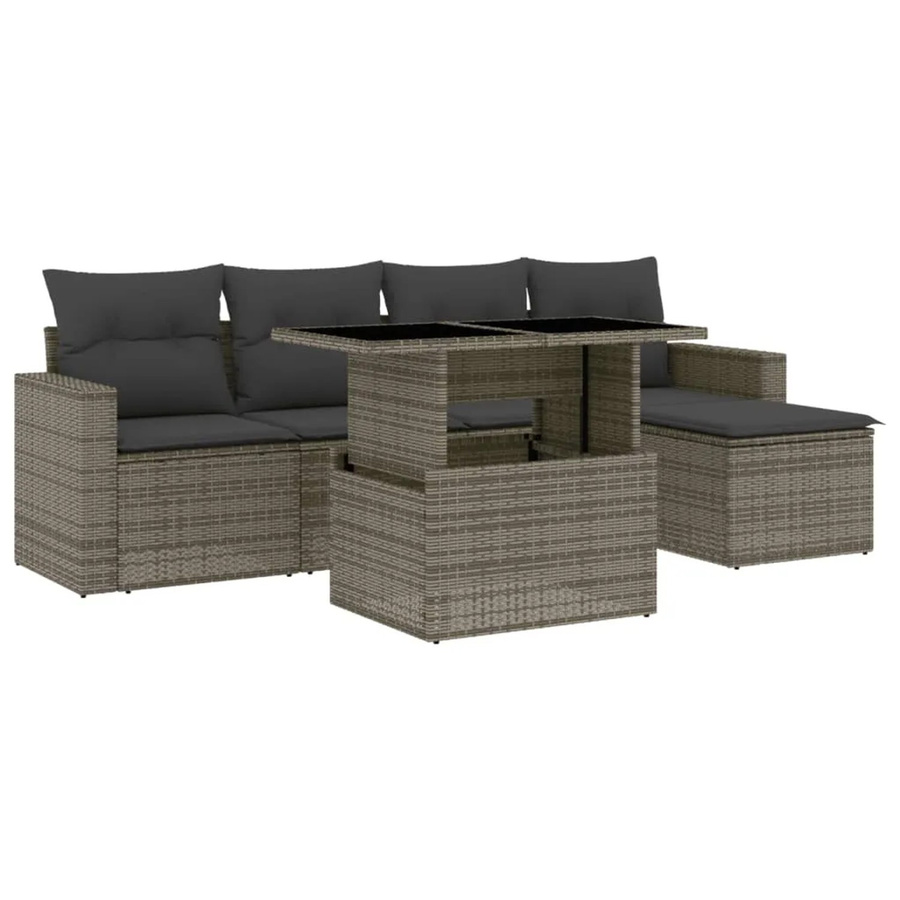 vidaXL 6-tlg Garten-Sofagarnitur aus Poly Rattan mit Kissen in Grau - Bild 2