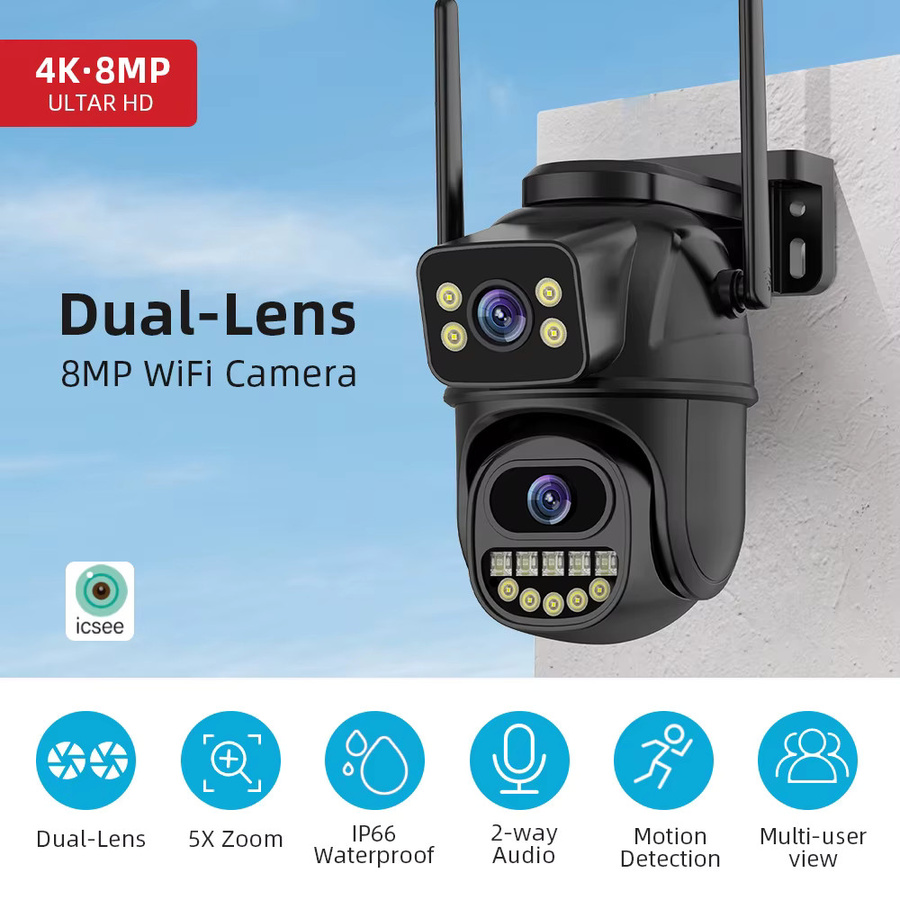 DDBROUGEN 4K 8MP Dual Objektiv IP Kamera mit Dual Screen, Wifi PTZ Outdoor Überwachungskamera mit 4MP AI Auto Tracking, HD Audio Video und iCSee App Unterstützung - Bild 7