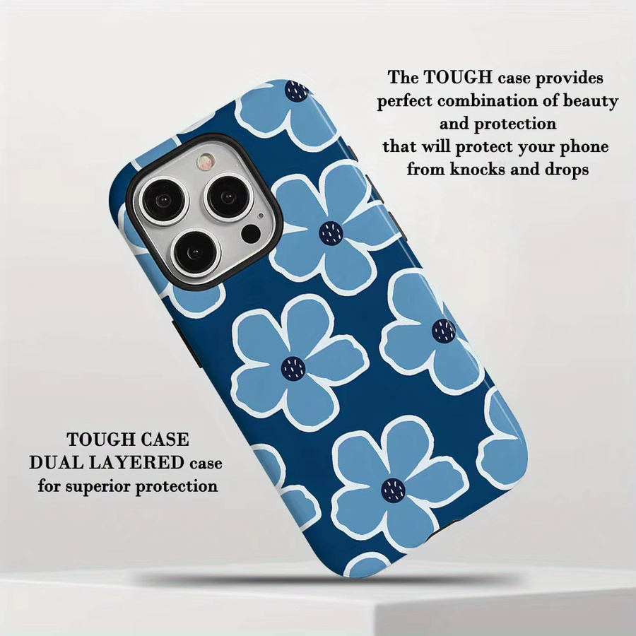 Luxuriöse Handyhülle von Potdemiel mit blauem Blumen-Design für iPhone 11 bis iPhone 16 Pro Max Plus - Bild 2