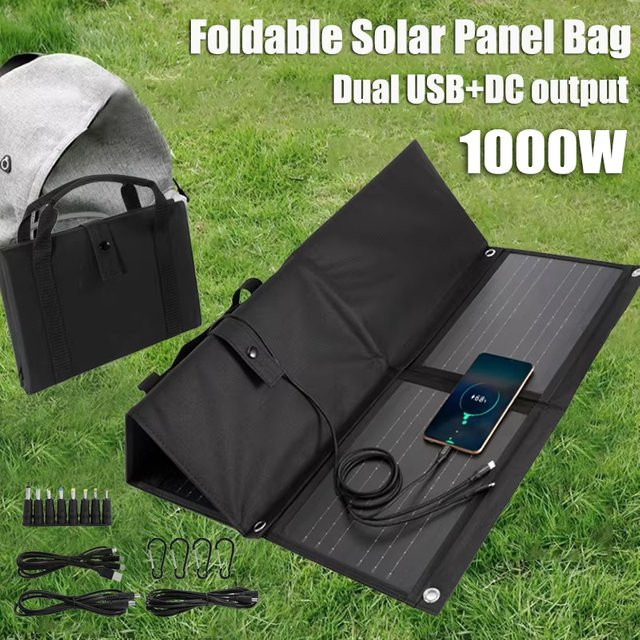 Luxuglow Faltbares Solarpanel 1000W 18V in Schwarz mit Dual USB und DC Ausgang für Camping und Outdoor - Bild 1