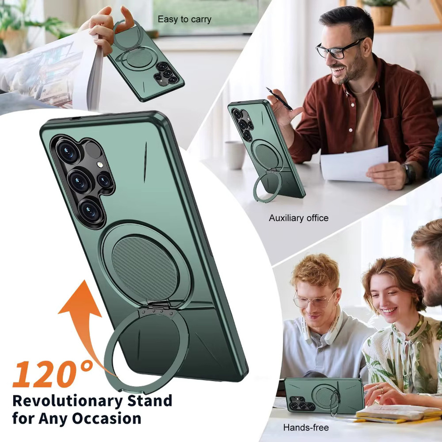 Magnetische 360 Grad rotierende Schutzhülle mit MagSafe Kompatibilität für Samsung Galaxy S26 S25 Edge S24 Plus S23 FE Ultra in Schwarz und Grün - Bild 5